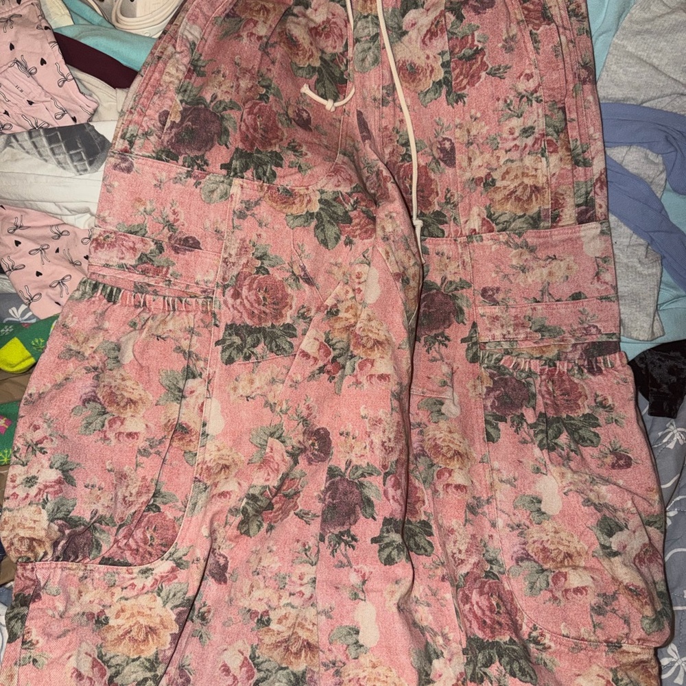 DAVI & DANI Floral Pink Wide Leg Jeans